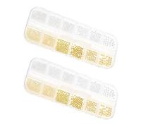 Abaodam 2 Boxes Steel Nail Art Beads in Mixed Sizes and Silver Colour, 12-grid Box with Elegant and Sophisticated Caviar Beads for Nails, for Salon Use and DIY Crafts Random Color