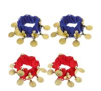 Abaodam 2 Pairs Belly Dancer Arm Bands with Bells Red and Royal Blue Sequin Dance Bracelets for Women Indian Dance Accessories Halloween Festival Wristbands