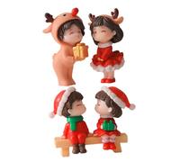 Abaodam 2 Pairs Mini Xmas Couple Figurines Set, Cartoon Style DIY Micro Landscape Lovers Models with Sitting and Standing Poses, Christmas Home and Office Decor Adornments