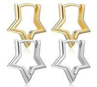Abaodam 2 Pairs Star Hoop Earrings for Women Small Lightweight Geometric Star-shaped Buckles Minimalist Silver and Gold Mixed Jewelry