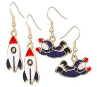 Abaodam 2 Pairs Vintage Astronaut and Rocket Ship Drop Earrings for Women Lightweight Bohemian Dangle Jewelry for Space Casual and Formal Wear