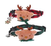 Abaodam 2 Pcs Adjustable Cloth Dog Collar Christmas Plaid Decorative Pet Collars for Cats and Dogs with Cartoon Reindeer Design for Holiday and Daily Wear