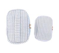 Abaodam 2 Pcs Blue Polka Dot Corduroy Makeup Bags, Small Portable Cosmetic Organizer Pouch Set for Women’s Travel, Toiletries and Party Storage