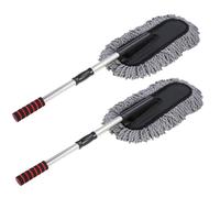 Abaodam 2 Pcs Car Dust Brush and Waxing Cleaner Set with Stainless Steel Telescopic Handle, Grey Car Interior Detailing Brushes for Auto Dash Cleaning and Maintenance