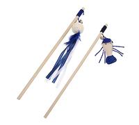 Abaodam 2 Pcs Cat Teaser Stick Interactive Pet with Wooden Teasing Rods Engaging Cat Teaser for Healthy Playtime and Bonding