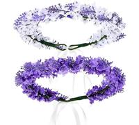 Abaodam 2 Pcs Floral Head Crowns Crowns Headpieces Bohemian Style Cloth Plastic Ribbon Easy to Wear Adjustable Size for Women Party Holiday