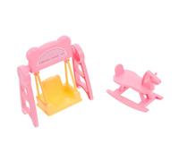 Abaodam 2 Sets Miniature Dollhouse Furniture for DIY Castle Pink Rocking Horse and Swing Easy Assembly Pretend Play Accessories for Indoor Outdoor Family Fun and Social Skill Development