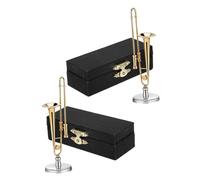 Abaodam 2 Sets Miniature Trombone Model Scale Metal Musical Instrument with Stand and Black Case Compact Small Trombone for Dollhouse Accessories Music Enthusiasts
