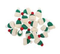 Abaodam 20Pcs Mini Knit Wool Yarn Hats for Doll Decor DIY Craft Accessories Reusable Tiny Knitting Miniature Hats with Green and White Red Pom Poms for Christmas Ornaments and Home