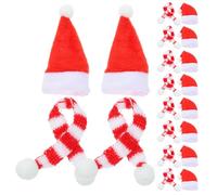 Abaodam 20pcs Mini Santa Hat Knit Christmas Scarf for Dolls Wine Bottle Cover - Mini Wine Bottle Hat for Christmas Decorations Ornaments Xmas Tree Diy Craft
