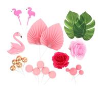 Abaodam 23pcs Hawaiian Cake Topper Tropical Flamingo Palm Leaves Paper Decorations for Luau Wedding Beach Party