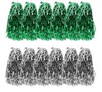Abaodam 24pcs Cheerleading Pom Poms with Handle Reusable PET | Silver Green Pair, Comfortable Grip, Cheering Hand Flowers, Visual Tactile Stimulation