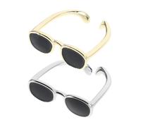 Abaodam 2Pcs Adjustable Open Eyeglasses Finger Rings for Women, Unique Creative Chunky Band Jewelry Set, Vintage Style Couple Rings for Parties and Everyday Wear