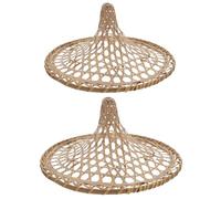 Abaodam 2pcs Beige Hollow-out Bamboo Hats, Fashionable Woven Synthetic Material with Fine Craftsmanship, Sturdy and Not Easy to Deform, for Dancing Or Cosplay Props, Diameter 30cm