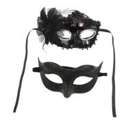 Abaodam 2pcs Black Venetian Half Face Masquerade Masks Set for Couples
