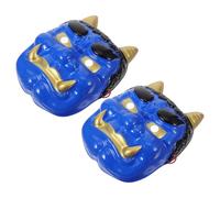 Abaodam 2pcs Blue Prajna Horned Mask Set - Nian Monster Role-playing Masks for Halloween, Masquerade, Cosplay, and Party - Realistic Adult Facial Coverings for Samurai Demon and Tengu