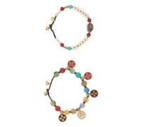 Abaodam 2pcs Boho Style Handmade Beaded Bracelets for Women Vintage Natural Stone Wristbands with Chinese Ethnic Flair Lightweight Cultural Jewelry for Birthday Party Holiday Festivals