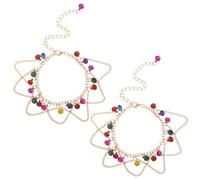 Abaodam 2pcs Boho Tassel Barefoot Sandals Anklet Bracelet with Bell Charm for Belly Dancer Accessories Women Colorful Foot Chain Jewelry for Dance and Beach Holiday
