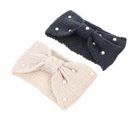 Abaodam 2pcs Bowknot Hair Bands Warm Bowknot Head Band Comfortable Decorative Effect Knitted Wool Headband for Women Elegant Fashionable Style with Small Pearls for Daily Wear