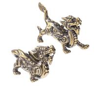 Abaodam 2pcs Brass Kylin and Pixiu Desktop Decorations for Home and Office, Golden Colour, Delicate Crafts for Creative Tabletop Decor and Wealth Blessing Ornament