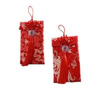 Abaodam 2pcs Brocade Silk Chinese Knot Red Envelopes with Gold Dragon Phoenix Jade Pendants, Traditional Wedding Money Pouches for Festival Celebration and Lunar New Year