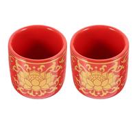 Abaodam 2pcs Buddhist Offering Cups Ceramic Water Cups Smooth Design Without Burrs Round Red Meditation Suitable for Temple and Buddha Worship