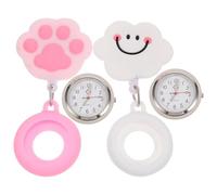 Abaodam 2pcs Cartoon Nurse Fob Watches Stretchable Pocket Watches for Staff Lightweight Retractable Design Cute Smile Cloud Pink Cat Paw
