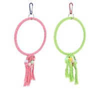 Abaodam 2pcs Cotton Rope Parrot Swing Chewable Hanging Circle for Bird Cage, Develop Brain Intelligence Sturdy Climbing Ring Suitable for Parrots Random Color