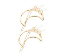 Abaodam 2pcs Crystal Crescent Hair Clips with Geometric Design Handmade Golden Metal and Natural Quartz Crystal Hair Pins for DIY Versatility for Women