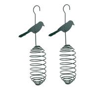 Abaodam 2pcs Dark Green Metal Hanging Birds Feeder with Spring for Outdoor Garden Use Capacity Fat Ball Container Durable Creative Design for Wild Bird Feeding