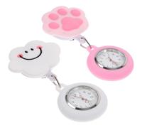 Abaodam 2pcs Decorative Pocket Watches with Retractable Lanyard, Lovely Nurse Chest Hanging Watch Set Featuring Smile Cloud and Pink Cat Paw Designs, Suitable for Students and Medical