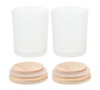 Abaodam 2pcs DIY Candle Cup Glass Jar Wooden Lid Aromatherapy Candle Storage Container Flame Retardant Scented Holder for Home and Office White