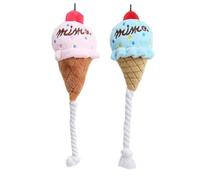 Abaodam 2pcs Dog Squeak Plush Soft Bite-resistant Ice Cream Shape Interactive Chew for Puppies Blue and Pink Pet Enrichment Plaything