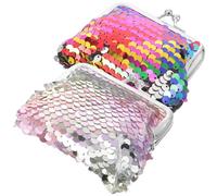 Abaodam 2pcs Double-Sided Sequin Coin Purse with Kiss Lock Glitter Wallet for Women and Small Holder for Keys and Cash Mini Pouches in Rainbow and Pink Purple Colors