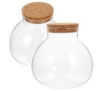 Abaodam 2pcs Ecological Bottle Micro Landscape Planter with Cork Lid, 15cm round Glass Terrarium Jar for Moss Gardening and Home Decorative Use