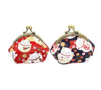 Abaodam 2pcs Fortune Cat Pattern Coin Purse, Vintage Change Purse Storage Bag, Polyester Cloth and Metal, for Storing Small Items, Gift for Girlfriend or Female Friend