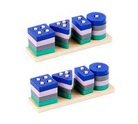 Abaodam 2Pcs Geometric Intelligence Board Toy for Babies Wooden Building Blocks for Early Education Shape Matching Puzzle for Cognitive Development Skill Building