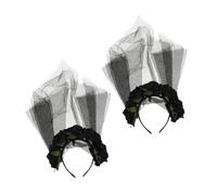Abaodam 2pcs Halloween Rose Headband Veil Flower Headpiece for Party Dress up Accessory Black Mesh Material