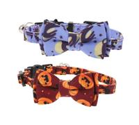 Abaodam 2pcs Halloween Themed Adjustable Cat Collars with Decorative Bow Tie Pumpkin and Bat Design Comfortable Skin Friendly Neckwear for Cats and Kittens Festive Pet Necklaces