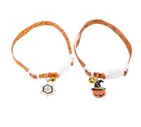Abaodam 2pcs Halloween Themed Cat Collar with Bell, Pumpkin and Skull Design, Comfortable Polyester Material, Easy to Put and Take, for Photo Shoots and Outdoor Walking, Suitable Random