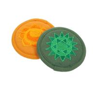 Abaodam 2pcs Handcrafted Nepali Embroidered Singing Bowl Pads, Small 10cm Rounded Cushions in Green and Orange, Delicate Buddhist Sound Bowl Mats for Meditation and Spiritual Use