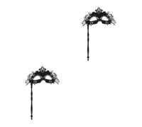 Abaodam 2pcs Handheld Glitter with Stick Black Rhinestone Vintage Costume Accessory for Women Couples Cosplay Party
