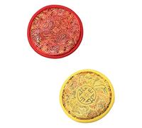 Abaodam 2pcs Handmade Cloth Singing Bowl Cushion Mat Red and Yellow Buddhist Ritual Instruments for Meditation and Yoga