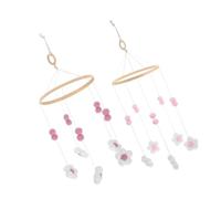 Abaodam 2pcs Handmade Nordic Pom Pom Flower Crib Mobile with Wooden Wind Chime Whimsical Nursery Decoration for Boys Soothing Lullaby Sound for Peaceful Sleep
