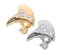 Abaodam 2pcs Heart Rhinestone Tooth Caps for Men and Women Gold and Silver Single Grill Jewelry Comfortable Hip Hop Front Tooth Charm for Parties and Photoshoots