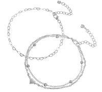 Abaodam 2Pcs Heart Shape Anklet Set, Single Double Layer Love Anklet Bracelets for Women, Boho Style Summer Foot Jewelry with Beaded Chain, Female Ankle Bracelet Accessories