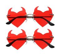 Abaodam 2PCS Horned Heart Rimless Sunglasses Lightweight Plastic UV Protection Summer Eyewear for Men Women Party Cosplay Vacation Beach Accessory