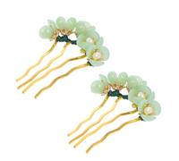 Abaodam 2pcs Jade Hairpin Classical Hairpin Natural Jade and Iron Material Vintage Style Firmly Hold Hair Light in Weight Daily Wearing for Friends Who like Hanfu