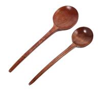 Abaodam 2pcs Japanese Design Wood Soup Spoons with Long Handle Large Capacity for Cooking and Home Kitchens Sturdy Utensils for Mixing, Stirring, and Serving Ramen or Soups