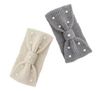 Abaodam 2pcs Knitted Pearl Headband with Bow Winter Head Warmer for Women Elastic Crochet Hair Band Ear Warmer Headwrap Soft Cozy Knit Turban for Outdoor Use Grey